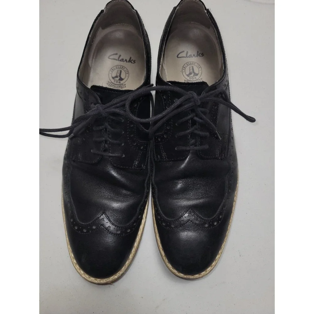 Clarks‎ Oxford Wingtip England Leather Dress Shoes Business Men's Size 9 Black
